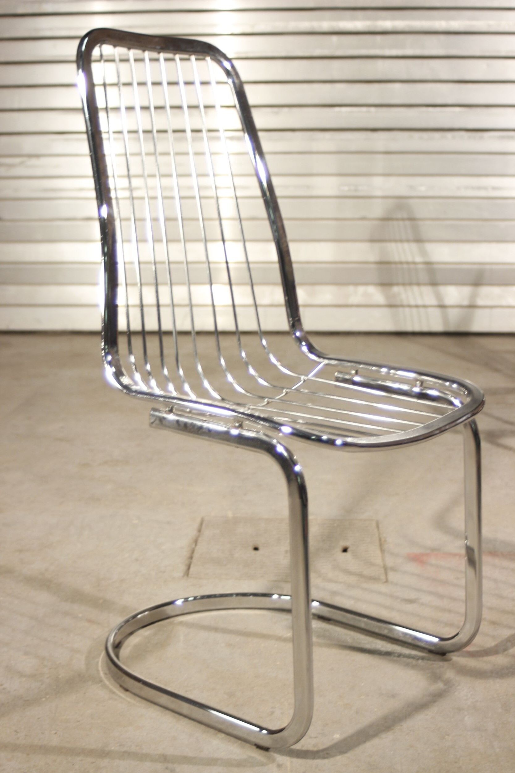 Lot de 4 chaises de salle à manger en tige d'acier chromé par Gastone Rinaldi, Italie 1970s