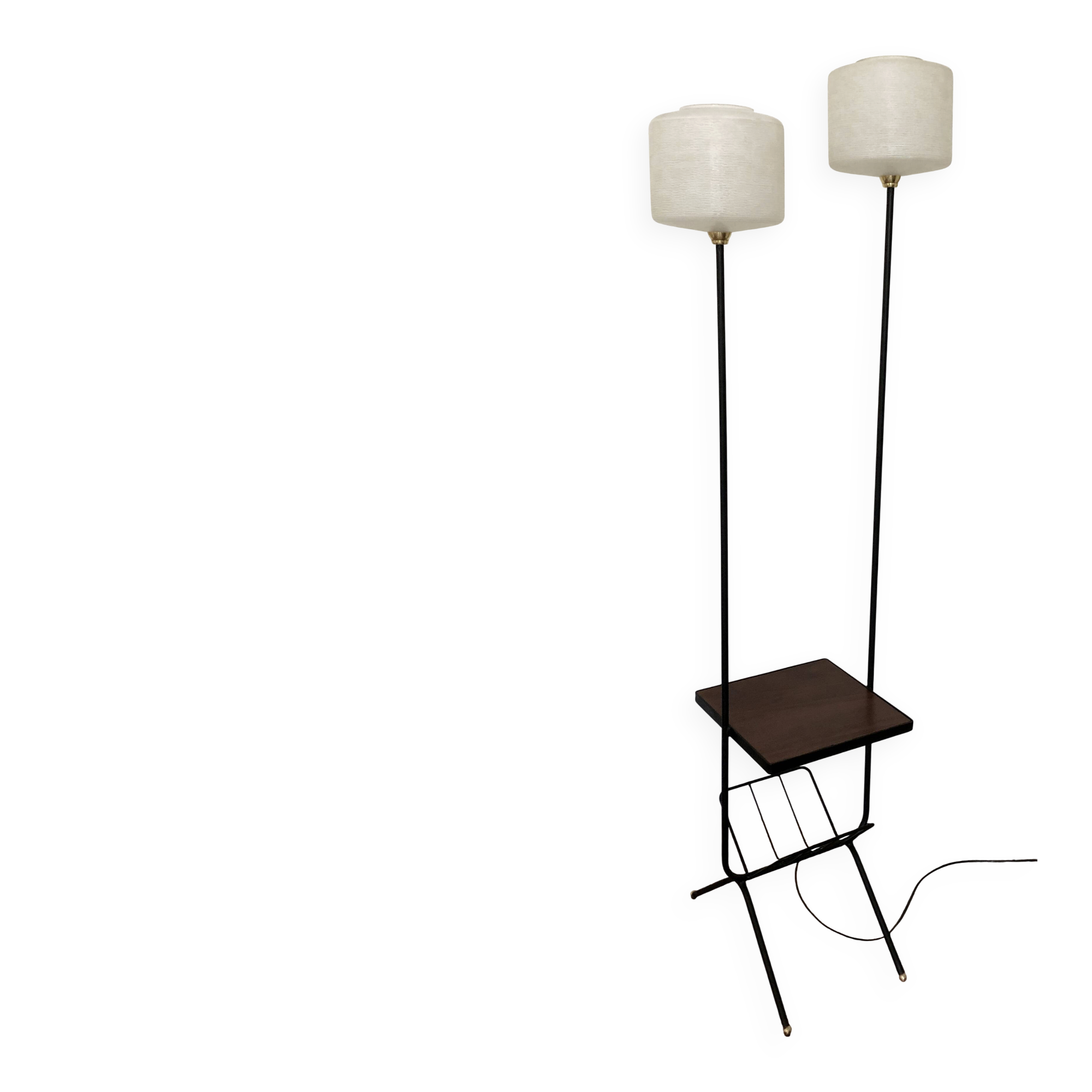 1950s-60s floor lamp with 2 lights - shelf - magazine holder
