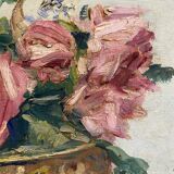 Old painting, still life with roses and oranges, signed circa 1950.