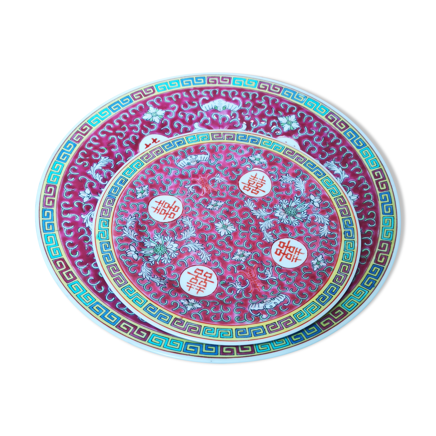 Vintage Mun Chou Longevity Chinese Plates