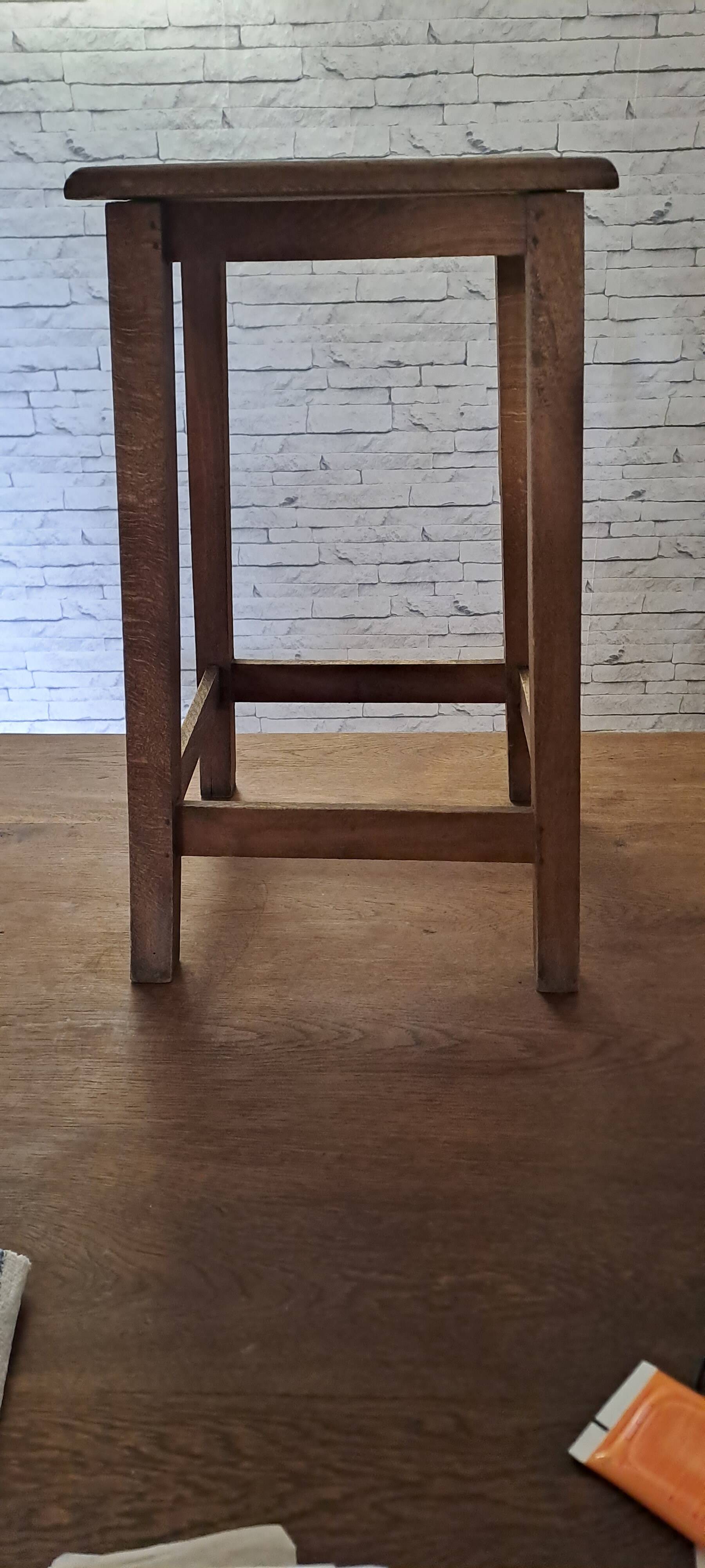 Square stool in brown stained wood 1940 French Popular Art