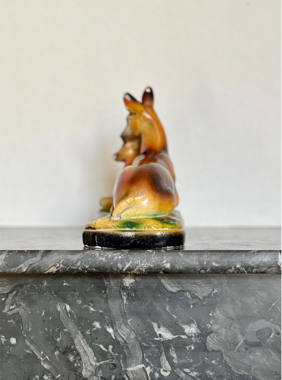 Vintage doe sculpture signed Angelo Biagoni - statue of doe and her fawn - plaster sculpture