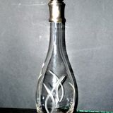 Carved crystal decanter - slender modernist shape with silver metal collar and cap