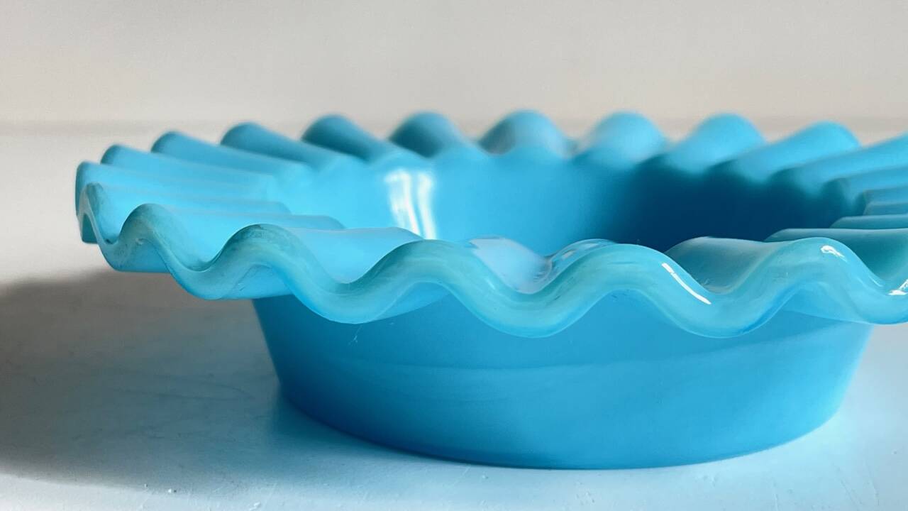 CENDRIER Vide-Poche Verre OPALIN Bleu VINTAGE