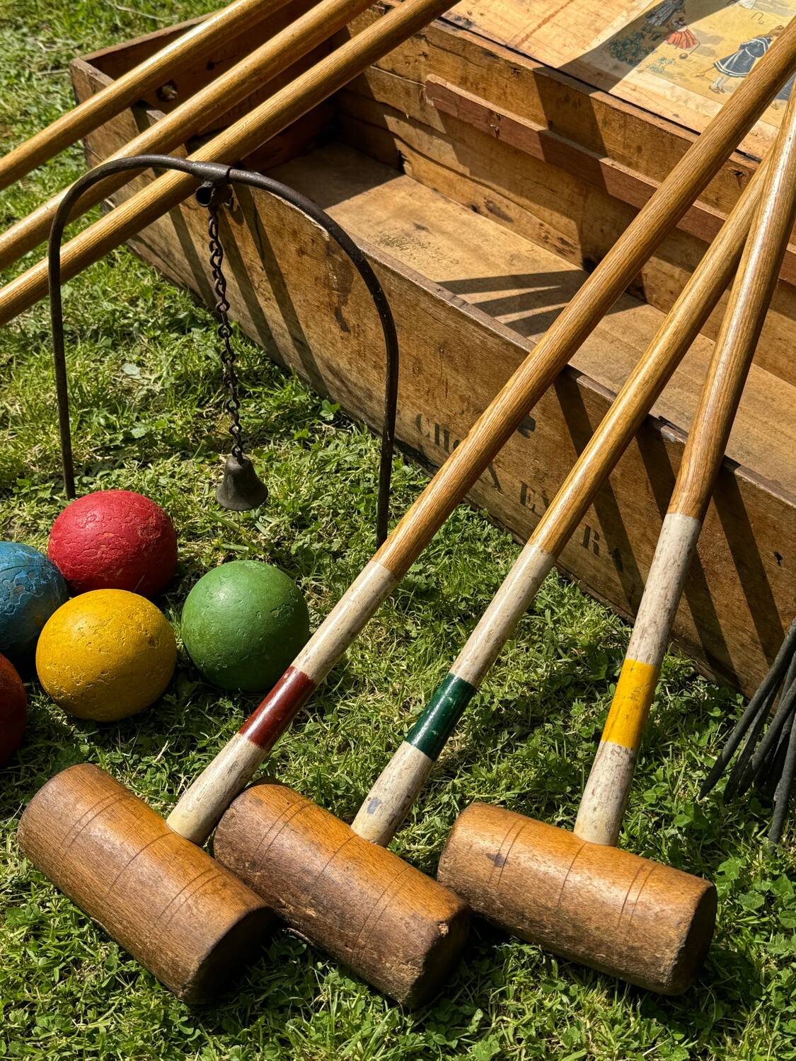 Old vintage wooden croquet game