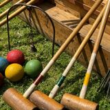 Old vintage wooden croquet game