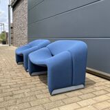 2x Artifort Groovy F598 (M-chair) blue, perfect state! Pierre Paulin