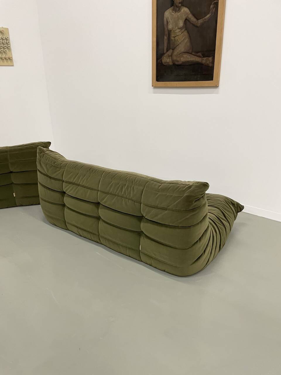 Vintage 2 and 3 seater green velvet togo set