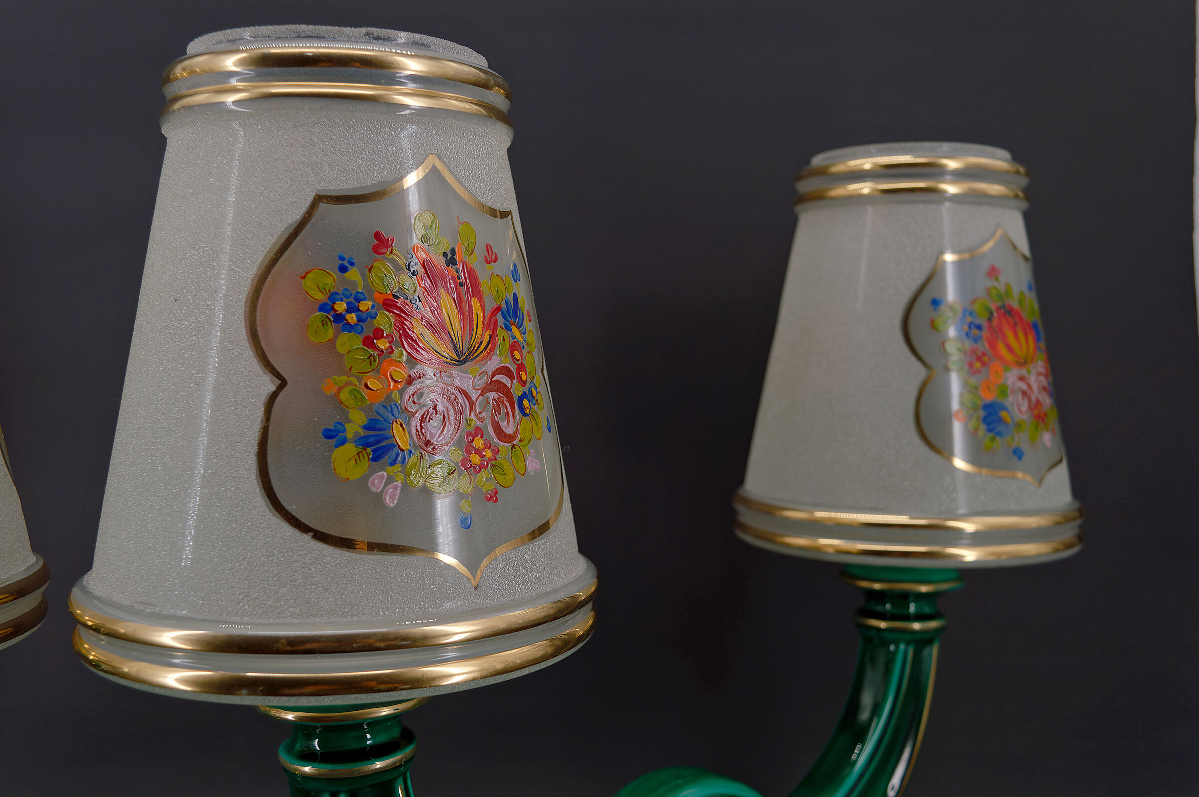 Pair of lamps in green and gold earthenware, circa 1940