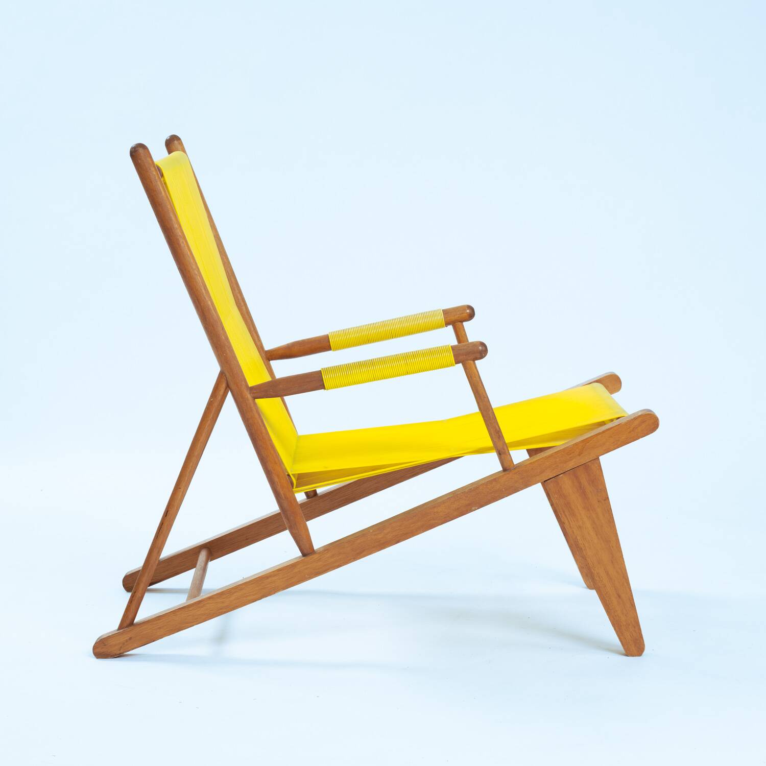 2 Yellow Spaghetti Armchairs in Beech, Garden Lounge Chairs, 1960s