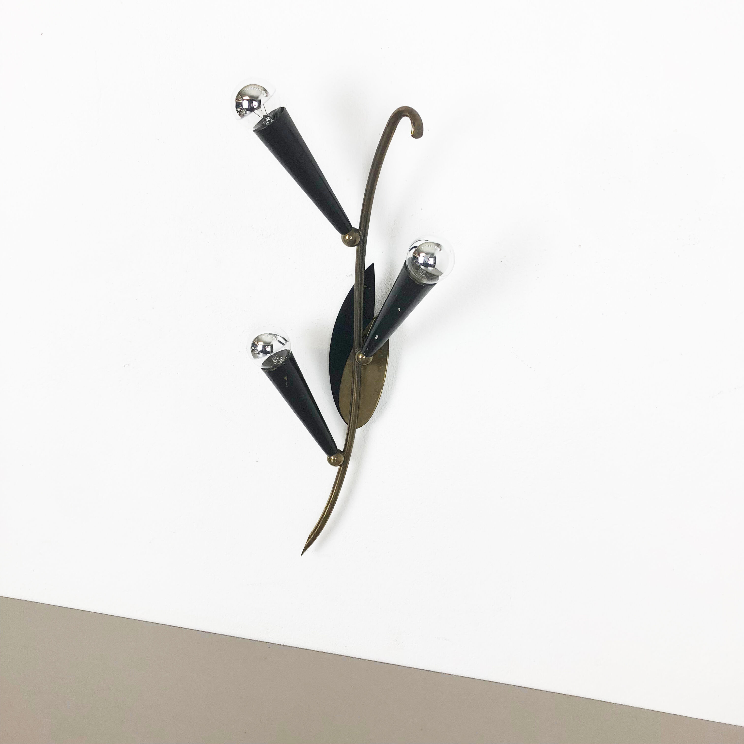 Extra Large Modernist Brass Floral Theatre Wall Light Sconces, France, 1950