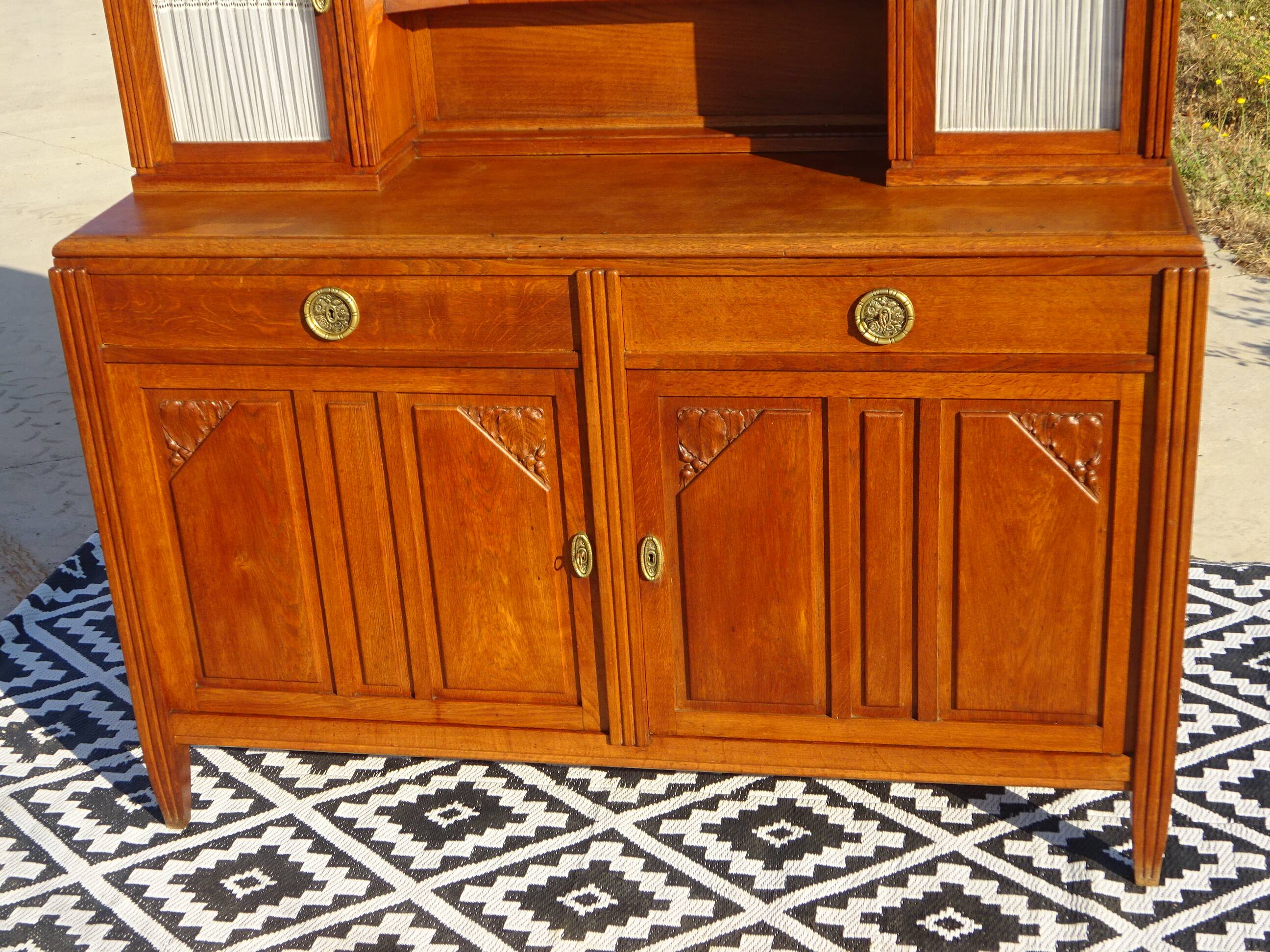 Vintage oak sideboard with sentry boxes and mirror