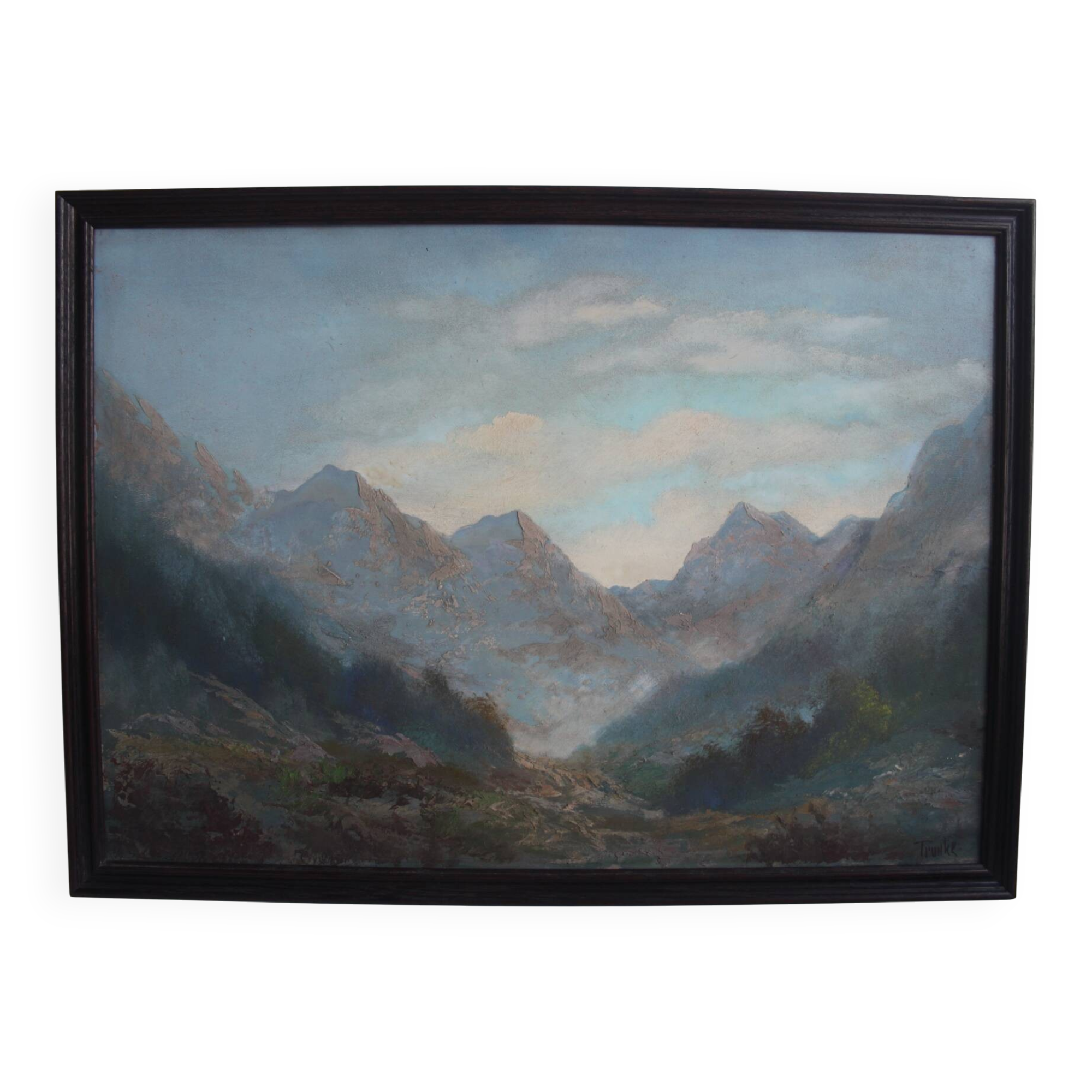 Hand painted painting, oil on fiberboard, signed, Czechoslovakia, 1960's.