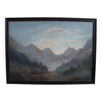 Hand painted painting, oil on fiberboard, signed, Czechoslovakia, 1960's.