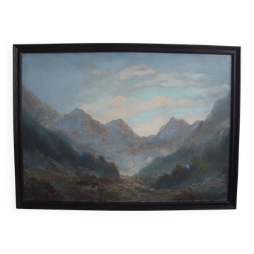 Hand painted painting, oil on fiberboard, signed, Czechoslovakia, 1960's.