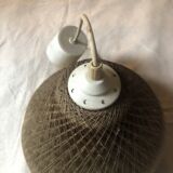 Pendant light with dark beige braided wire vintage 70s