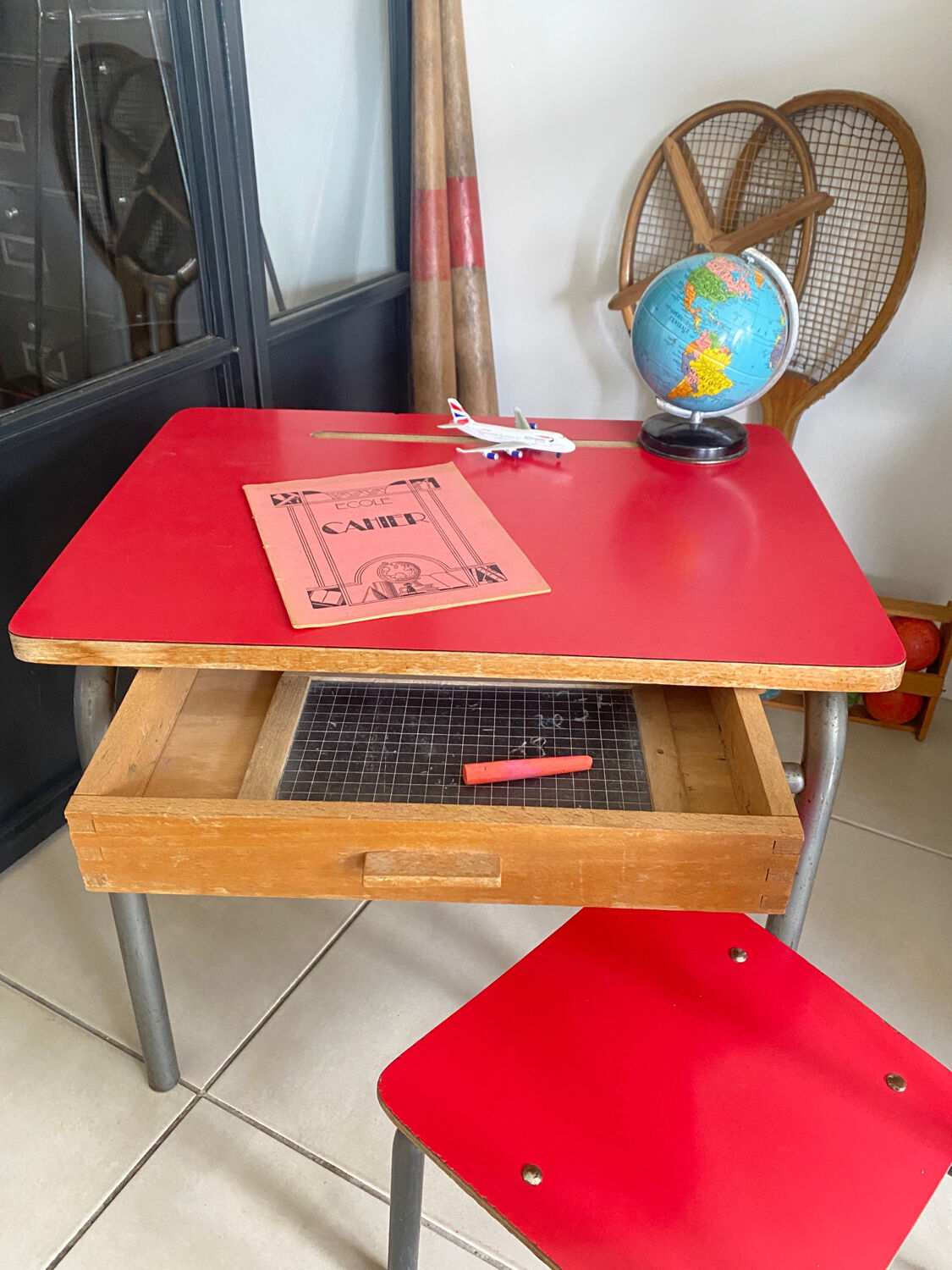 Vintage Formica children's desk and chair set