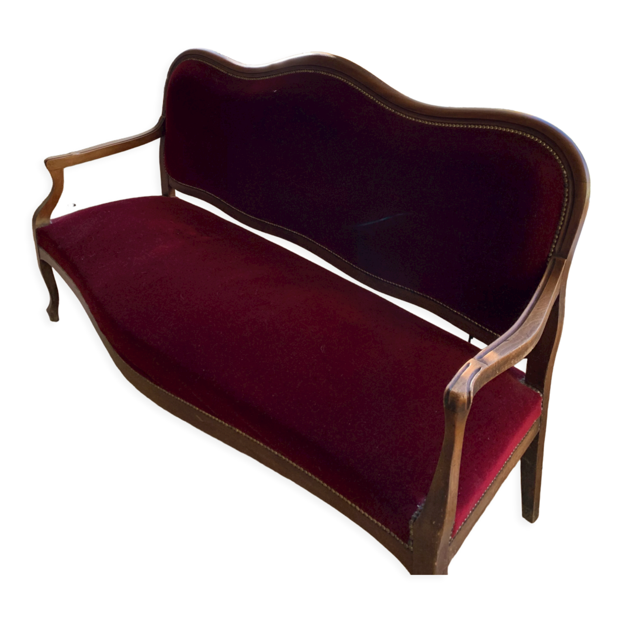 Red sofa bordeaux upholstered velvet