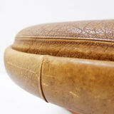 Brown leather swivel footrest with metal base - De Sede, Switzerland.