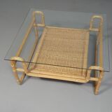 Bauhaus coffe table. Iron frame / pencil reed / split reed / rattan 75 x 75 x 40 cm