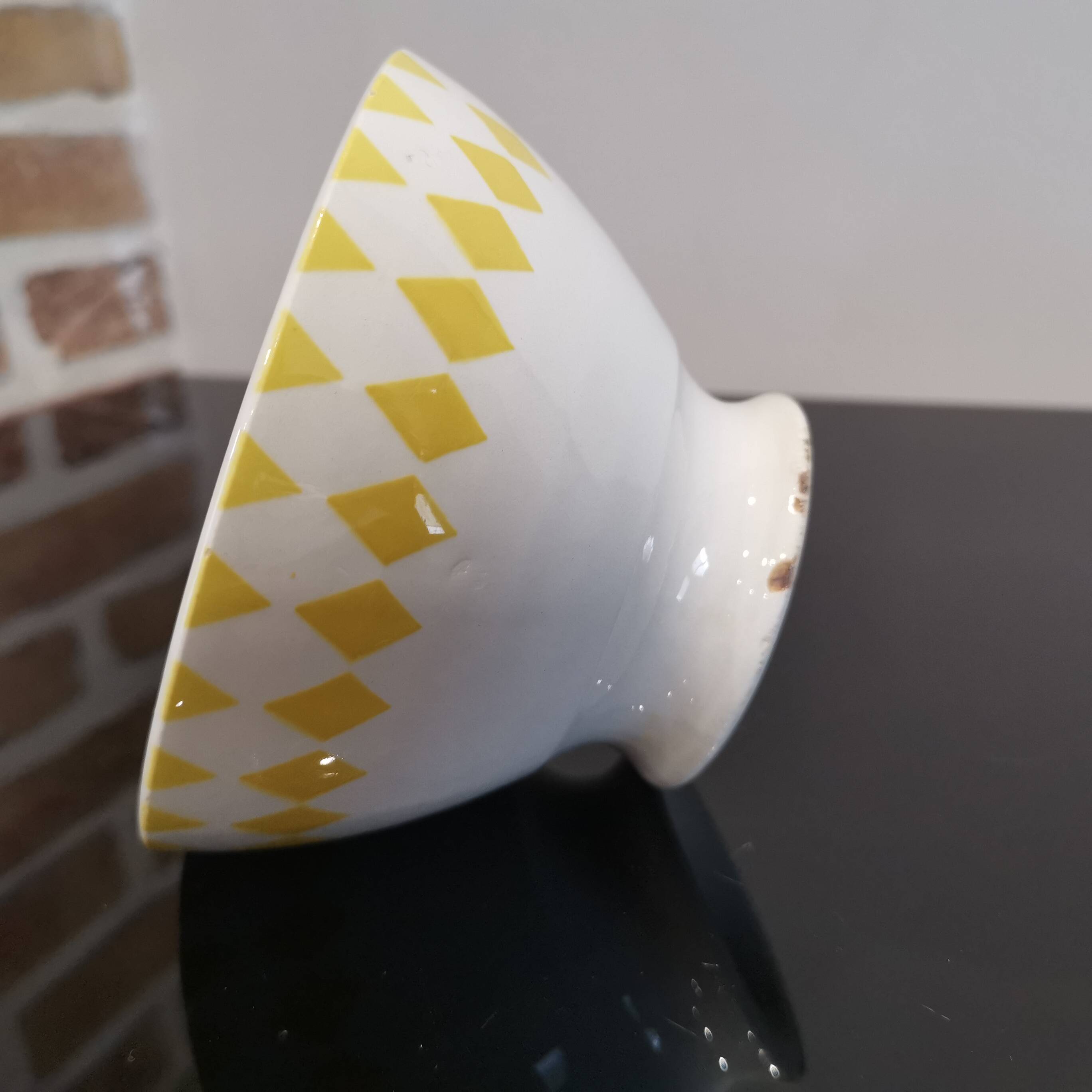 Old Badonviller earthenware bowl with yellow diamonds