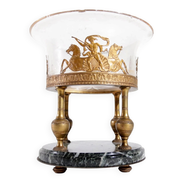 Empire tazza in fire-gilt bronze, marble and glass – France, early 19th c.