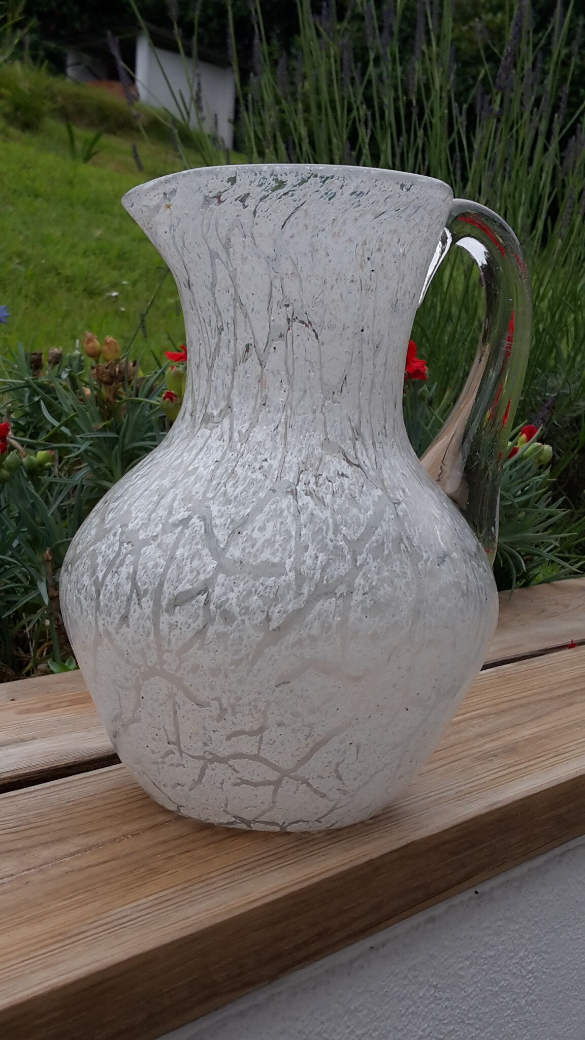 Glass pitcher enamelled years 60/70