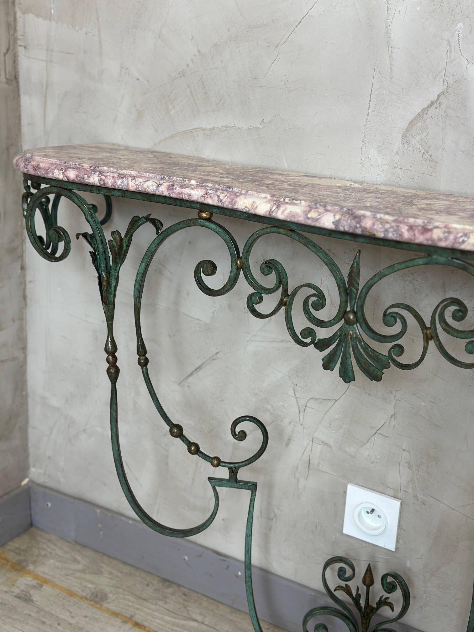Console en fer forgé et marbre