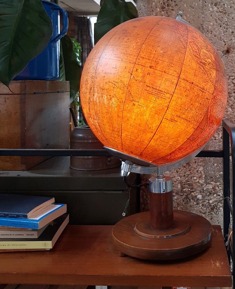 Vintage earth globe with light, Germany 1949