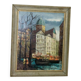 Oil painting on Swedish canvas "City and Canal" by Valentine