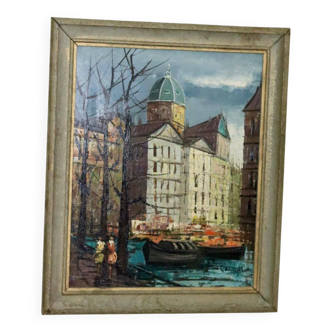 Oil painting on Swedish canvas "City and Canal" by Valentine