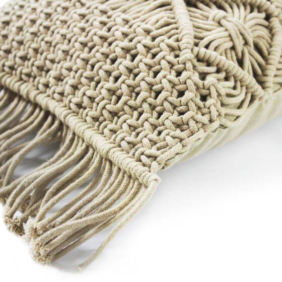 Braided cream macramé cushion 40x60 cm