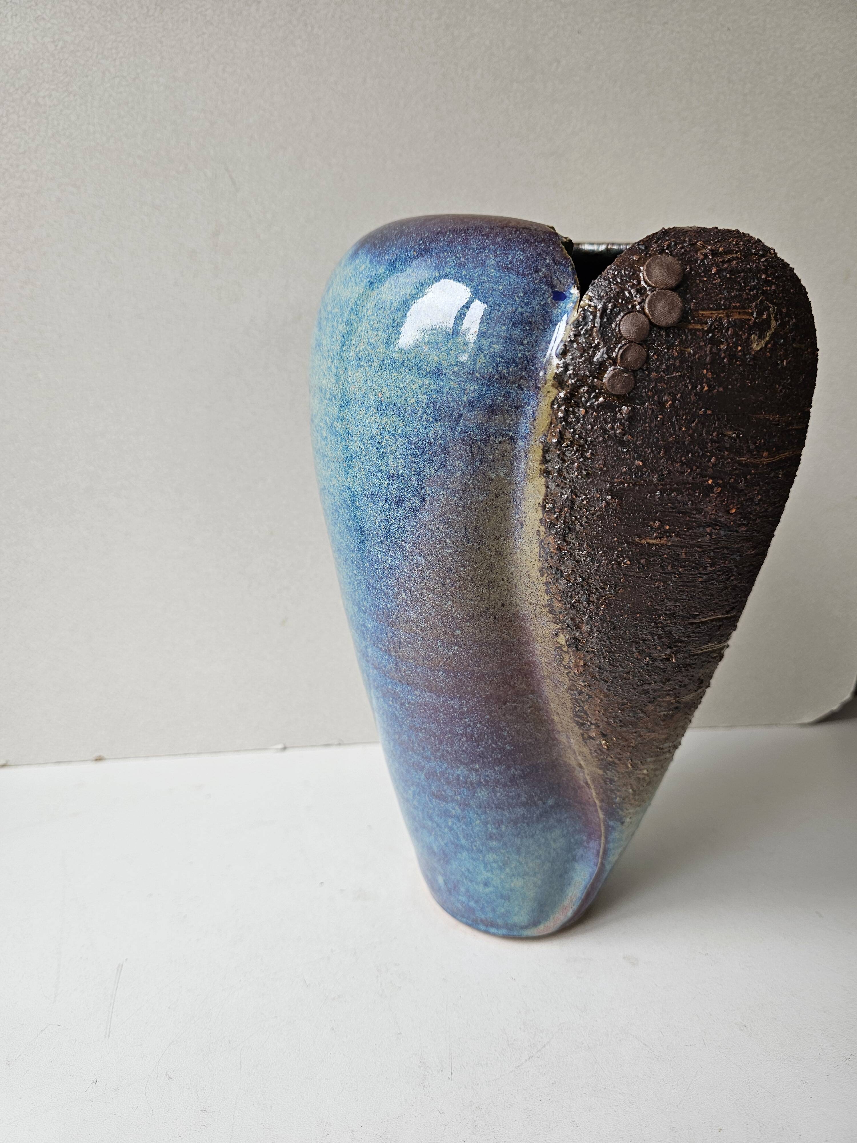 Brutalist ceramic glazed stoneware vase free form (attributed to a & n pinel)