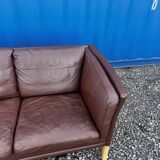 Danish three seater brown leather sofa 1970s