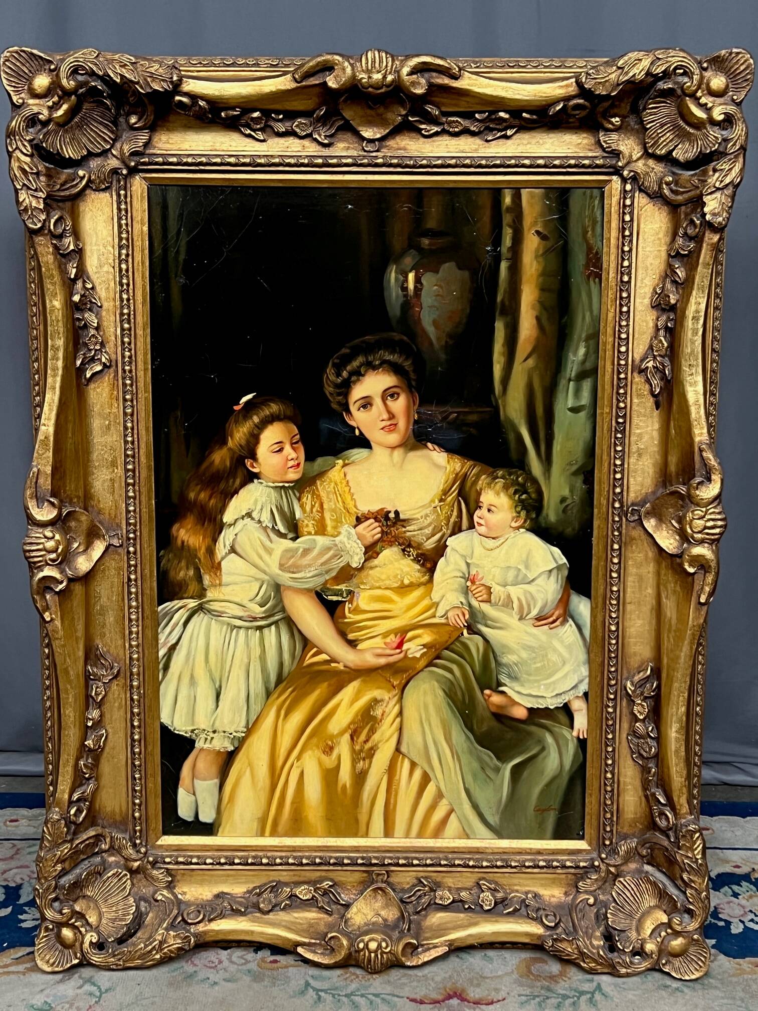 Painting "Family scene". Oil on canvas.