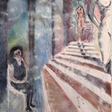 Oil on canvas by Véronique Maude Fini, woman descending a staircase.