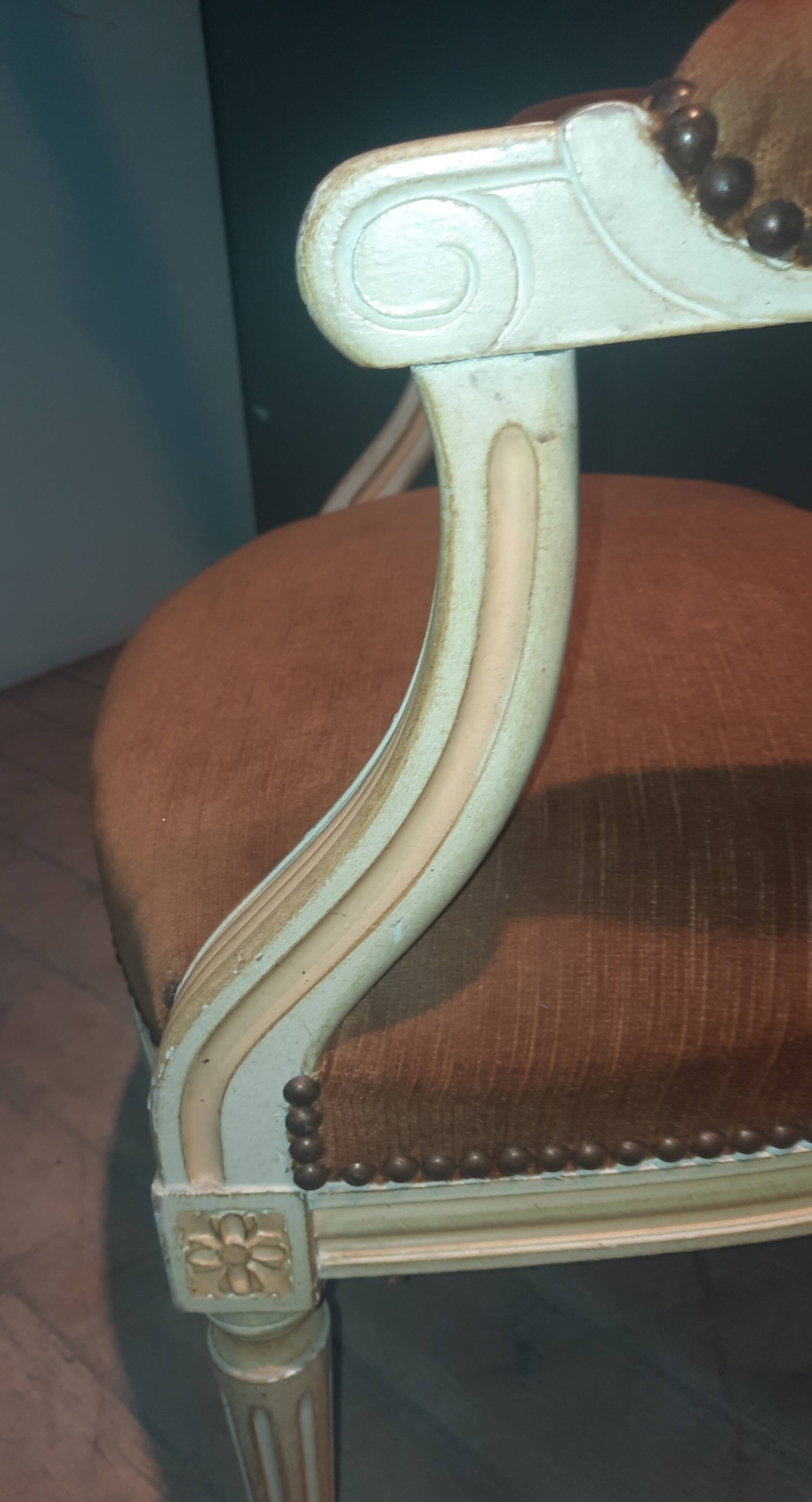 Pair of Louis XV style gray lacquered armchairs