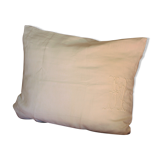 Old white linen cushion monogram