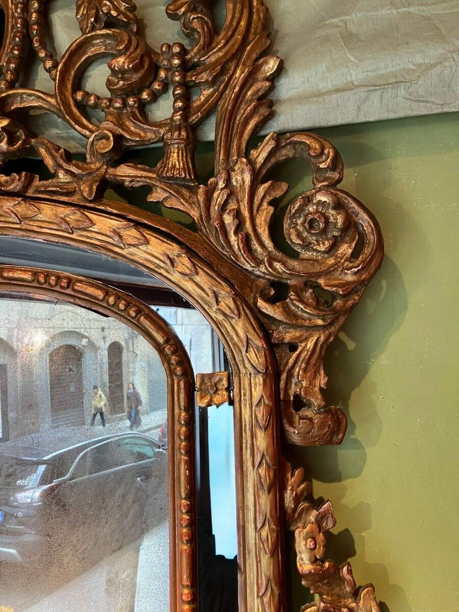 Large 19th Century French Giltwood Marriage Mirror Antique Overmantel Mirror with Original Mercury Foxed Glass