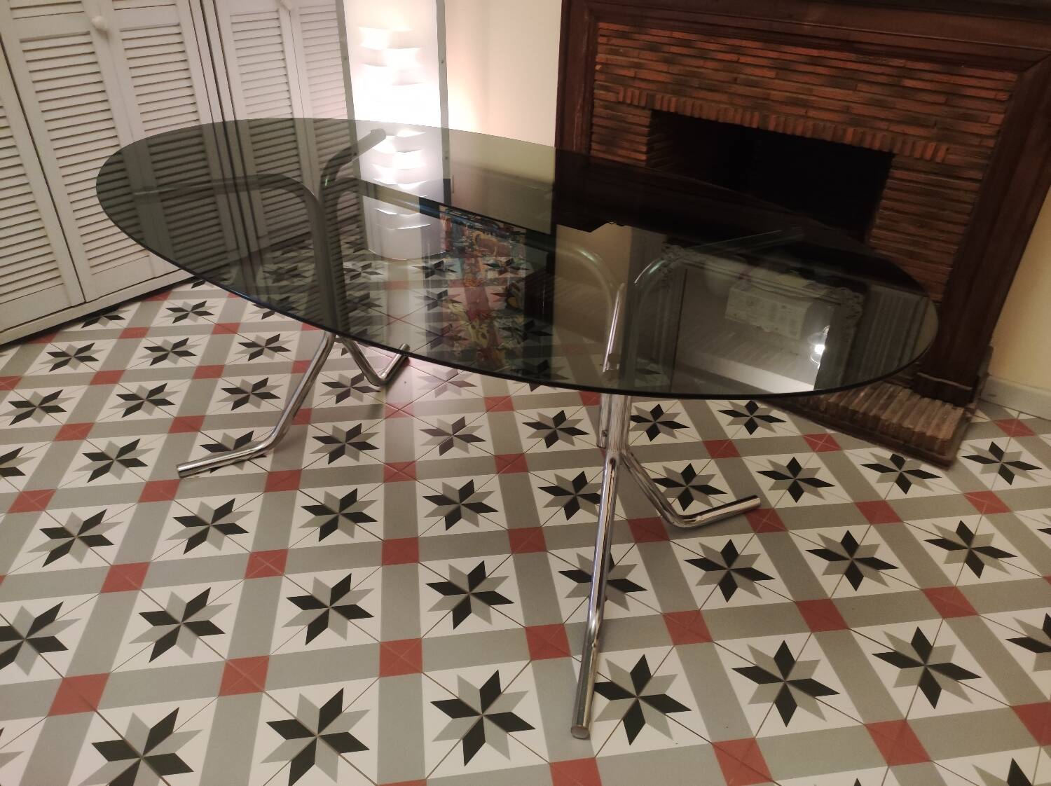 Dining table 70 chrome and smoked glass