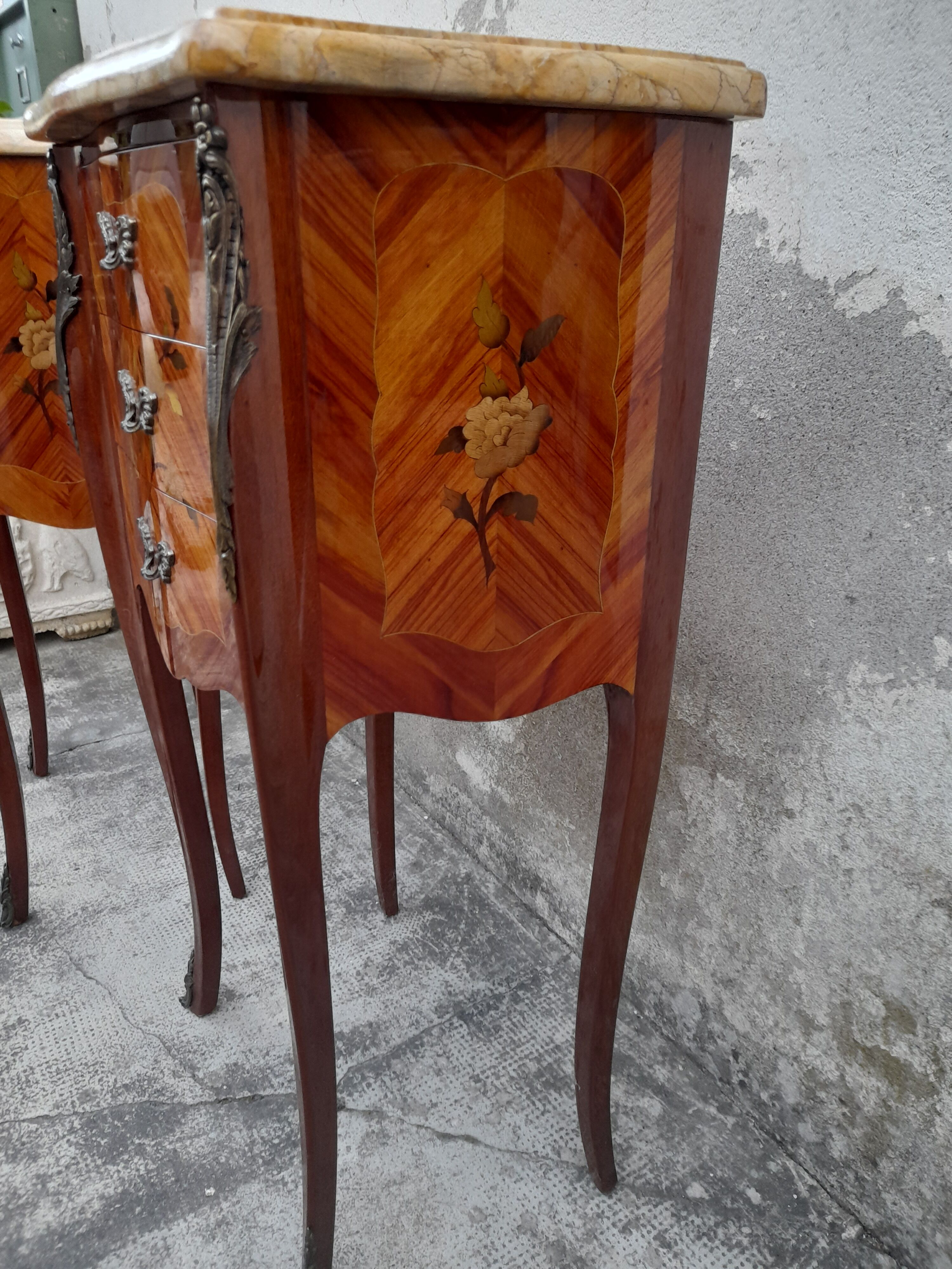 Pair of Louis XV style bedside tables in Marquetry