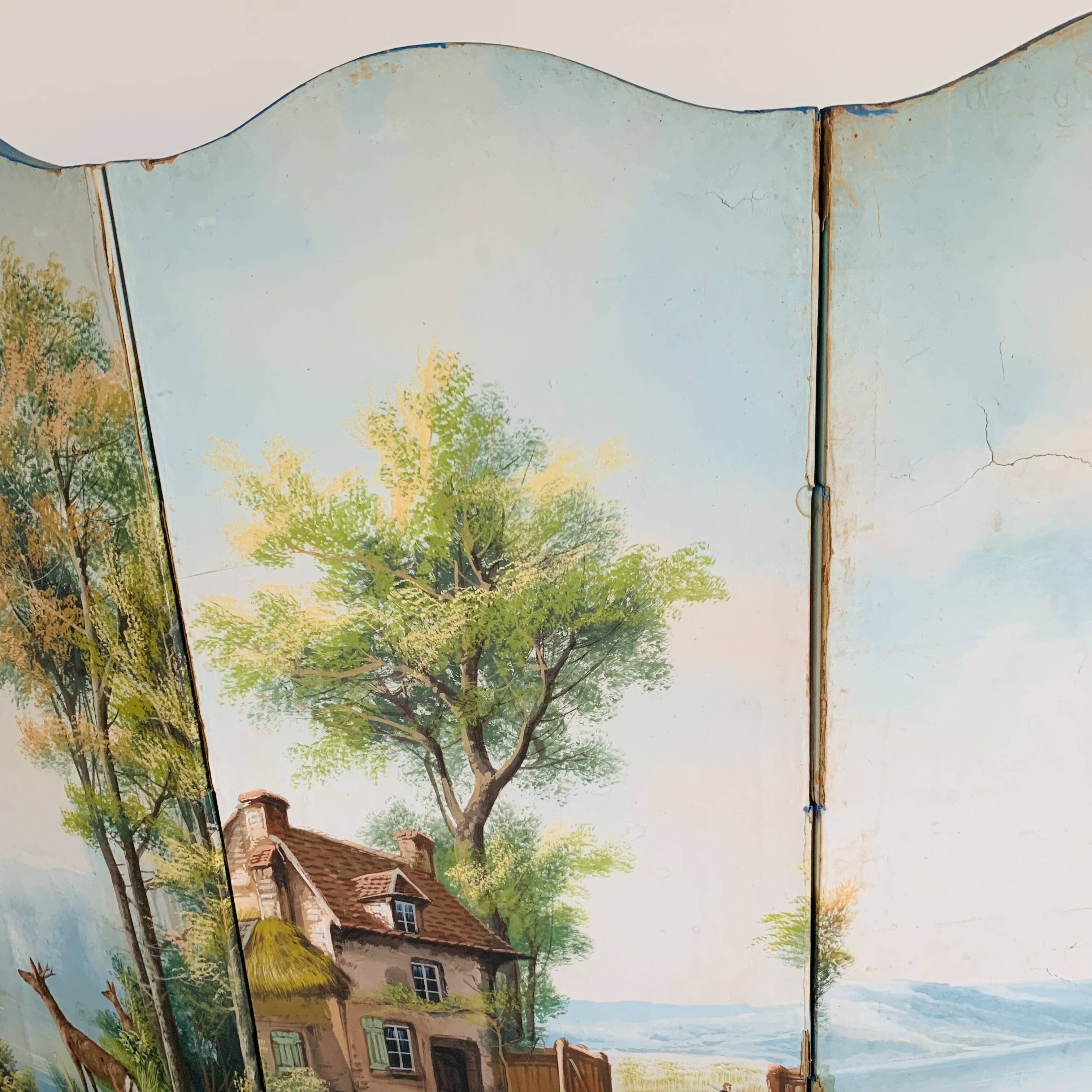 Screen made of painted canvas