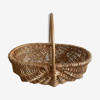 Curved wooden and wicker basket