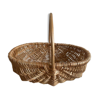 Curved wooden and wicker basket