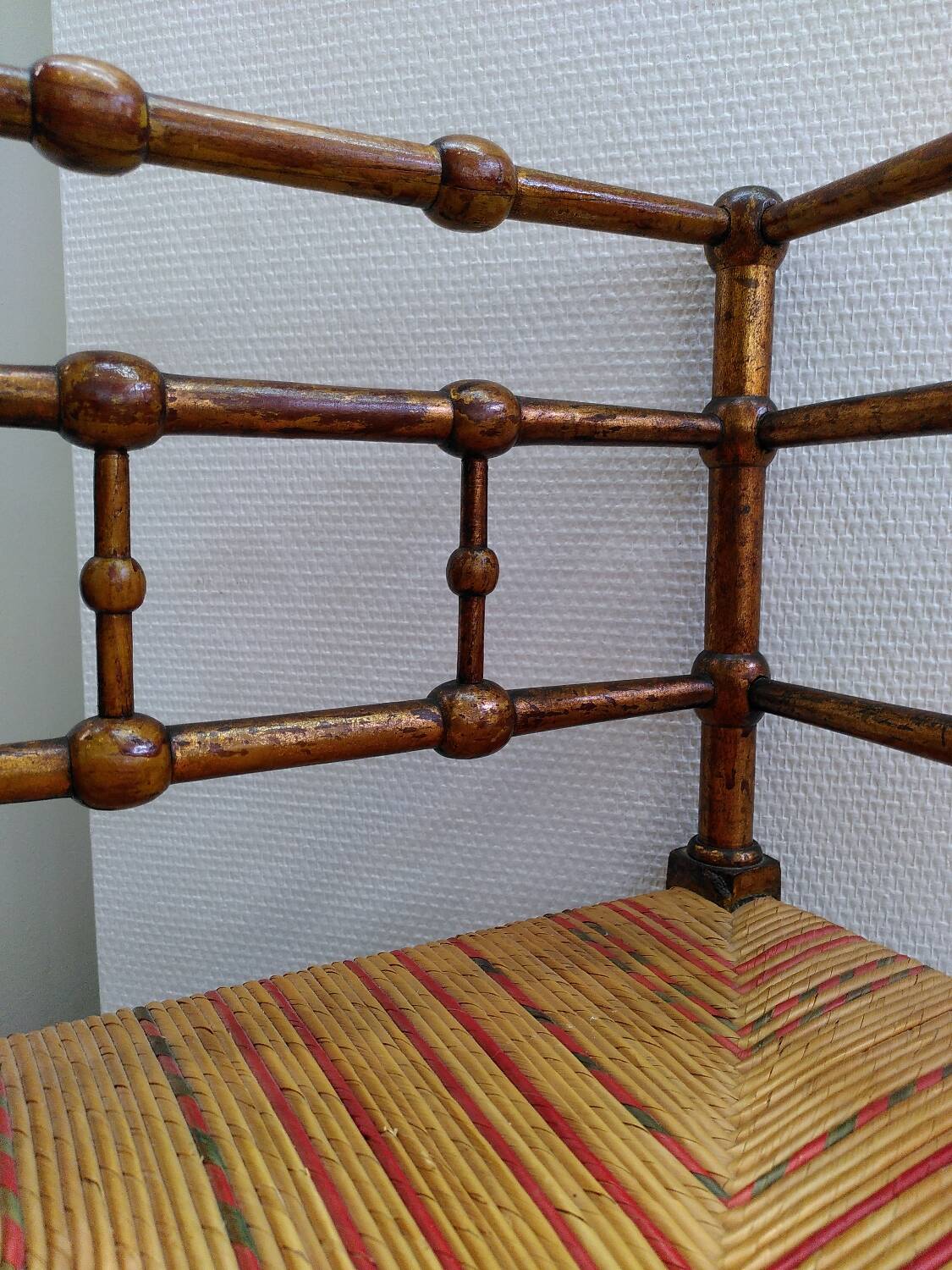 Wood and straw corner chair