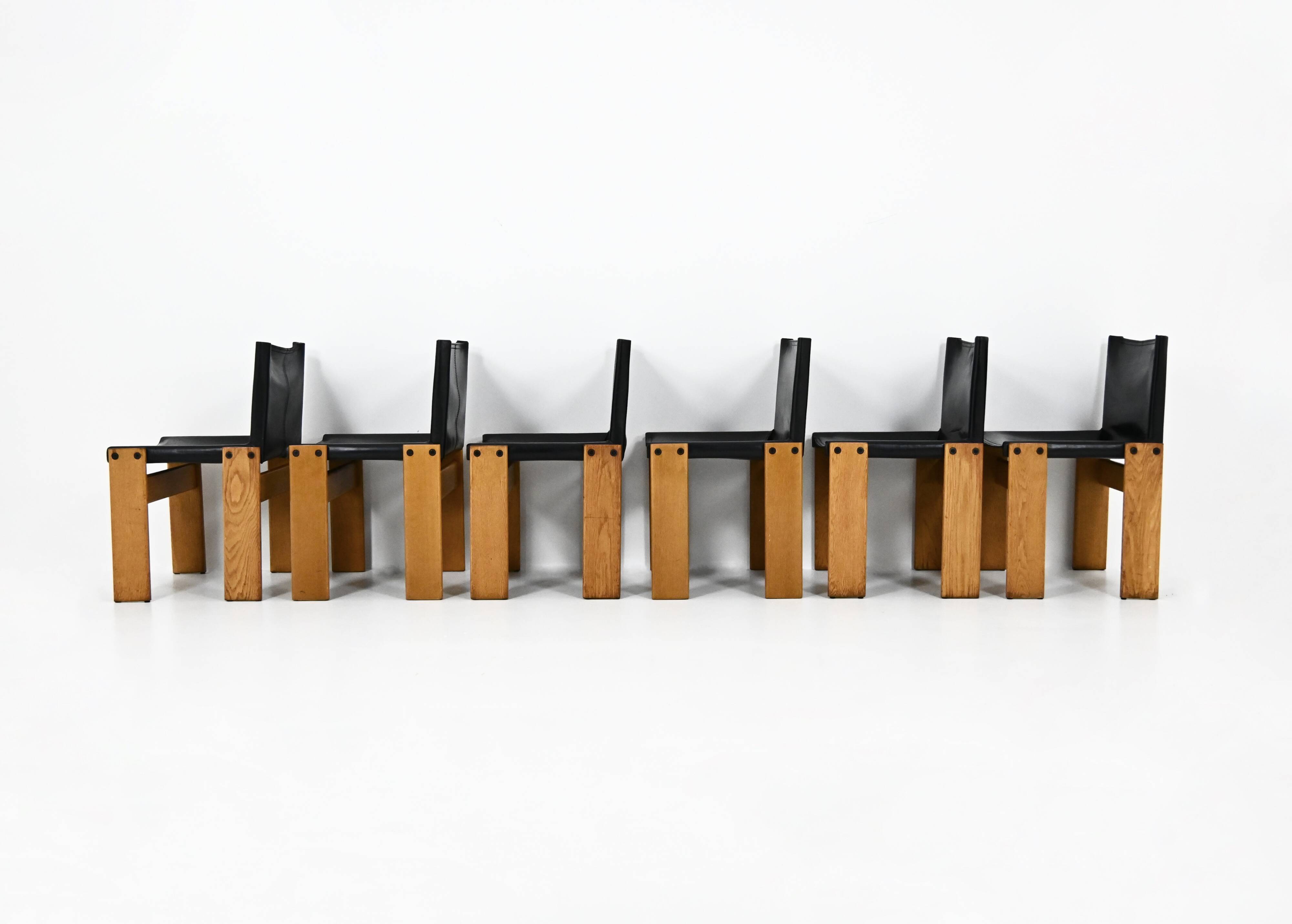 6 Monk dining chairs by Afra & Tobia Scarpa for Molteni, 1970