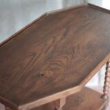 Vintage turned wood dessert trolley, wheeled table with removable top.