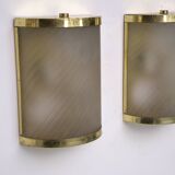 Rare Set of Four Valentino Brass and Etched Glass Wall Sconces, Italy 1980s