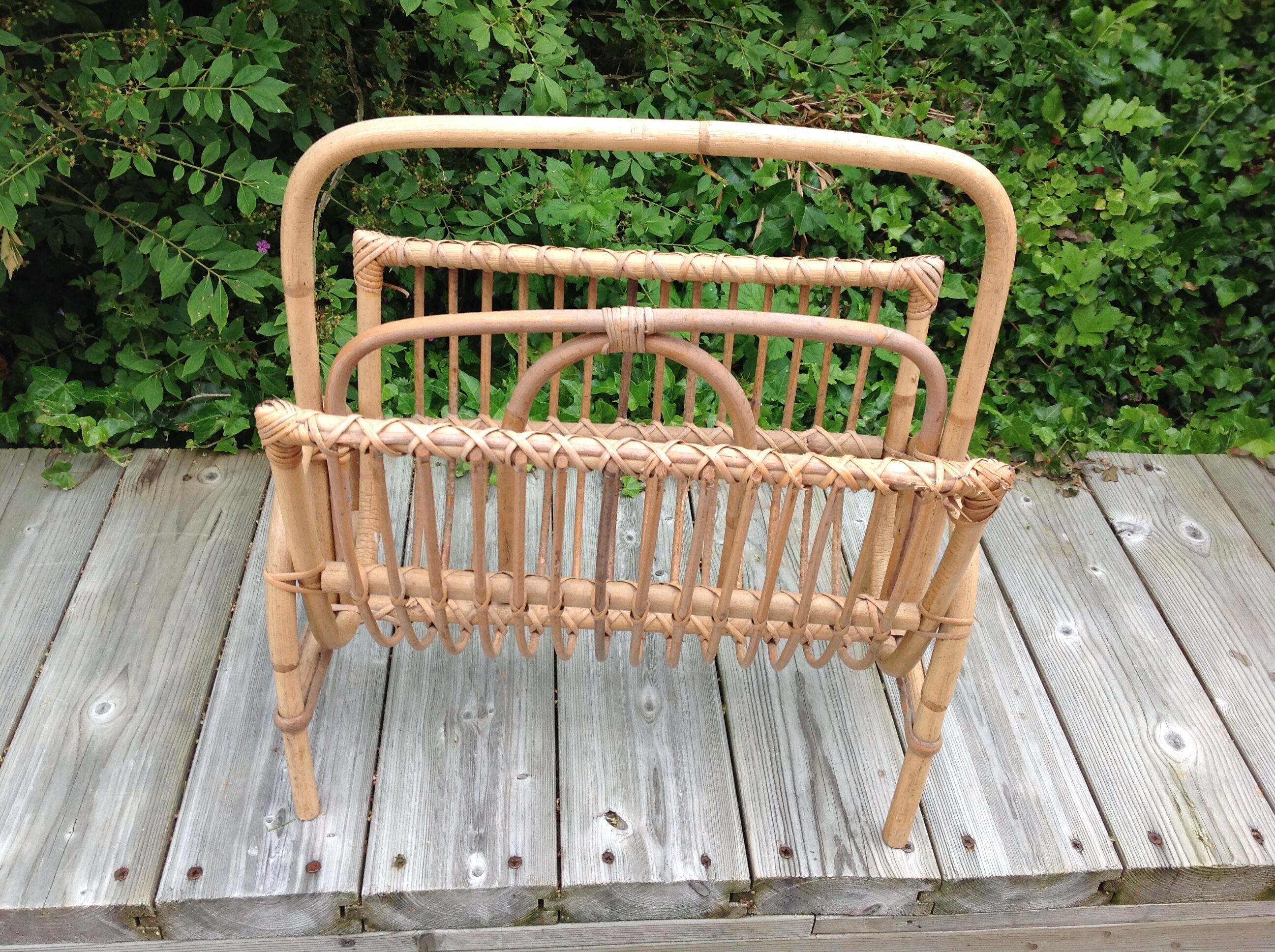 Vintage rattan magazine holder