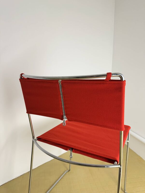 Chaise Delfina Enzo Mari pour Rexite 1974 Acier Chromé Tissu Kvadrat Field